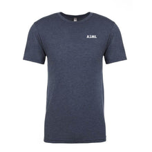 Load image into Gallery viewer, A navy blue Next Level Tri-Blend Crew t-shirt with the brand's logo on the chest.