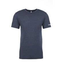 Load image into Gallery viewer, A navy blue Next Level Tri-Blend Crew t-shirt with the brand's logo on the sleeve.