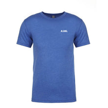 Load image into Gallery viewer, A blue Next Level Tri-Blend Crew t-shirt with the brand's logo on the chest.