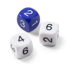 Load image into Gallery viewer, Three dice with numbers on a white background