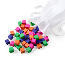 Load image into Gallery viewer, Colorful wooden blocks with a white drawstring bag on a white background