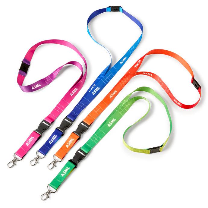Set of colorful lanyards with 'ASML' branding on a white background