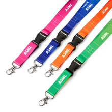 Load image into Gallery viewer, Four colorful lanyards with &#39;ASML&#39; branding on a white background