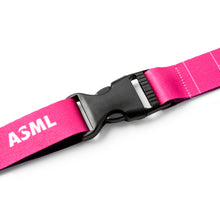 Load image into Gallery viewer, Pink lanyard with black buckle and &#39;ASML&#39; branding on a white background
