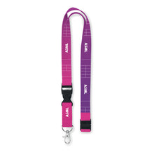 Load image into Gallery viewer, Purple and pink lanyard with &#39;ASML&#39; branding on a white background