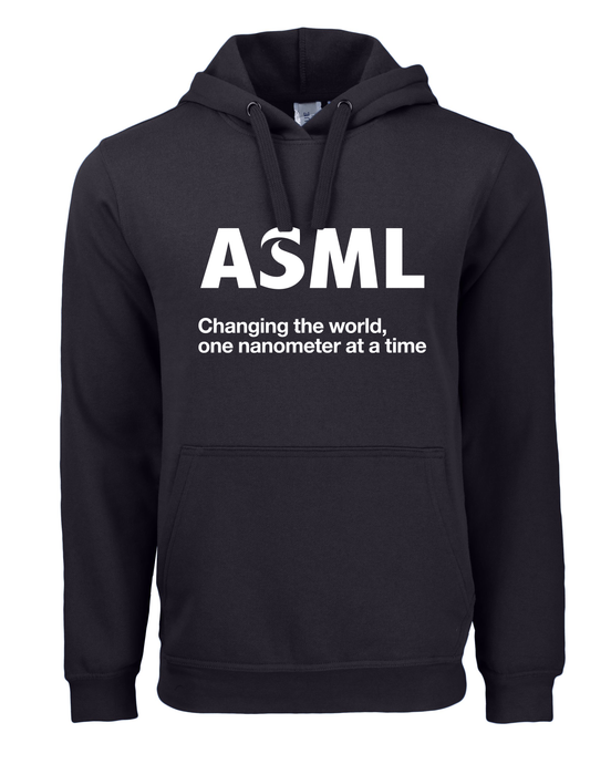 Black hoodie with ASML logo and text on a white background