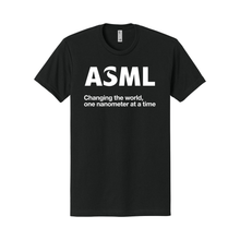 Load image into Gallery viewer, Black t-shirt with &#39;ASML&#39; text on a white background