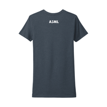 Load image into Gallery viewer, Navy blue t-shirt with &#39;ASML&#39; logo on the back against a white background