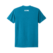 Load image into Gallery viewer, Blue t-shirt with &#39;ASML&#39; logo on the back against a white background