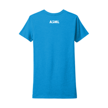 Load image into Gallery viewer, Blue t-shirt with &#39;ASML&#39; printed on the back against a white background